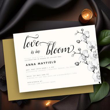 Modern Black White Orchid Love in Bloom Bridal Invitations