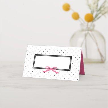 Modern Black White Polka Dot with Pink Ribbon Place