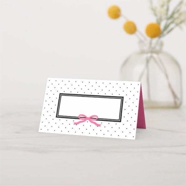 Modern Black White Polka Dot with Pink Ribbon Place Invitations