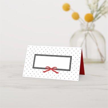 Modern Black White Polka Dot with Red Ribbon Place Invitations