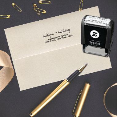 Modern Black & White Script Minimalistic Wedding Self-inking Stamp