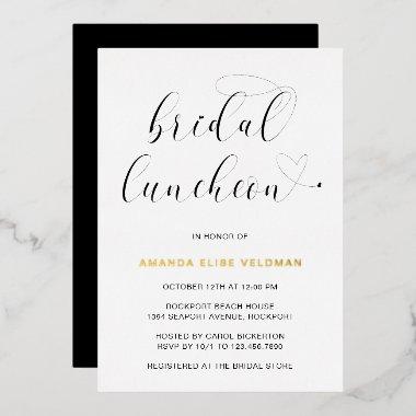Modern Black White Typography Bridal Luncheon Gold Foil