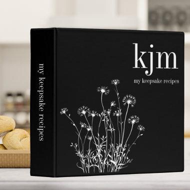 Modern Black & White Wildflowers Monogram Recipe 3 Ring Binder