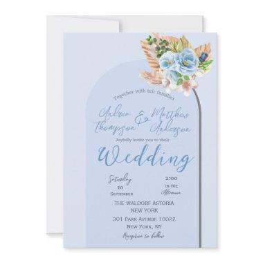 Modern Blue Boho Arch Pampass Grass Floral Wedding