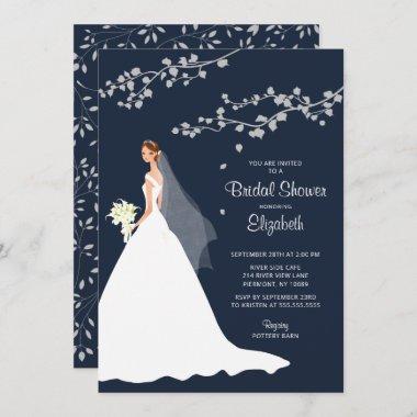 Modern Blue Bride Bridal Shower Invitations