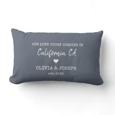 Modern Blue Custom Our Love Story Valentine's Day Lumbar Pillow