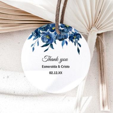 Modern Blue Floral Thank You Favor Classic Round Sticker
