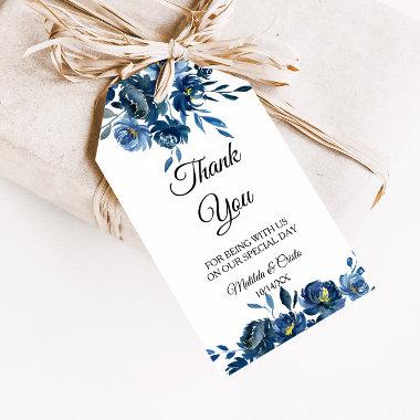 Modern Blue Floral Thank You Gift Tags