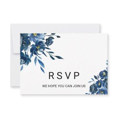 Modern Blue Floral Wedding Rsvp