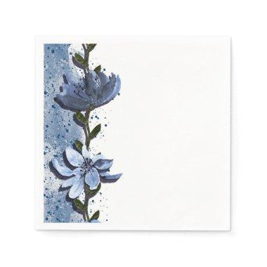 Modern Blue Flowers Floral Watercolor Wedding Napkins