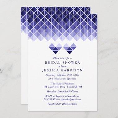 Modern Blue Geometric Love Hearts Bridal Shower Invitations