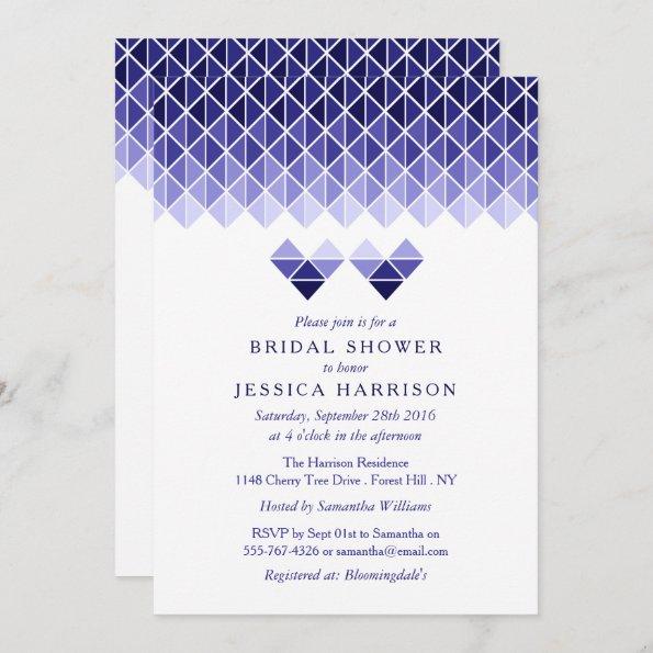 Modern Blue Geometric Love Hearts Bridal Shower Invitations