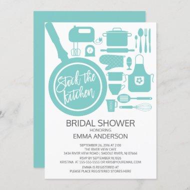 Modern Blue Kitchen Bridal Shower Invitations