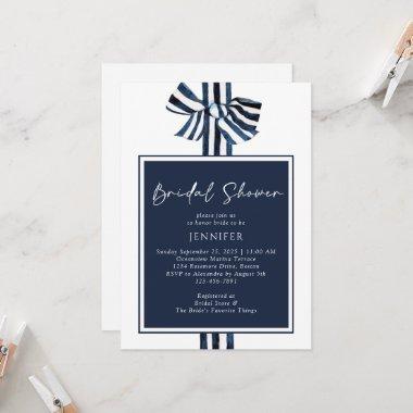 Modern Blue Nautical Stripe Ribbon Bridal Shower Invitations