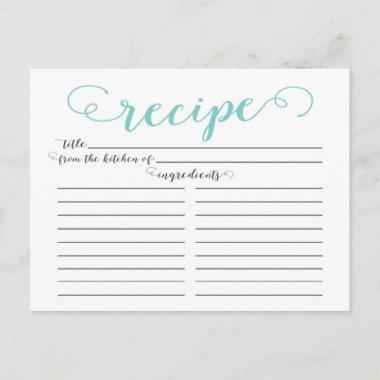 Modern Blue Script Bridal Shower Recipe Invitations