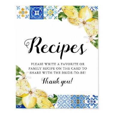 Modern Blue Tile Lemons  Recipe Sign