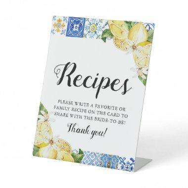 Modern Blue Tile Lemons Bridal Shower Recipe Sign