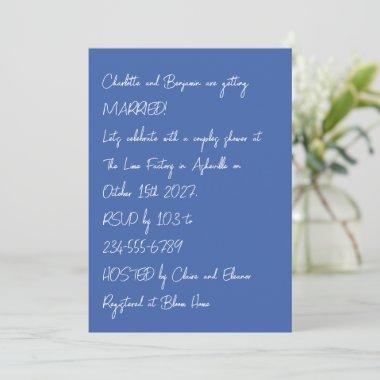 Modern Blue Unique Lettering Trendy Couples Shower Invitations