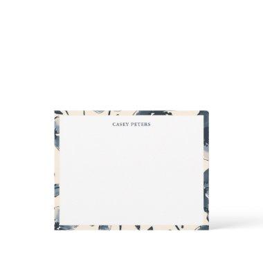 Modern Blue Watercolor Flowers Typography Border Note