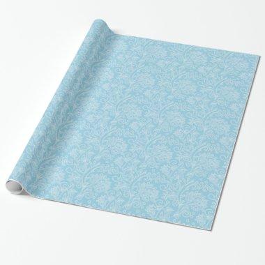 Modern blue white damask wedding baby shower wrap wrapping paper