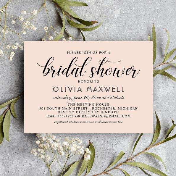 Modern Blush and Black Wedding Bridal Shower Invitations