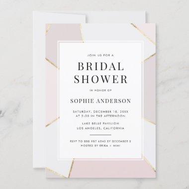Modern Blush and Gold Foil Geometric Bridal Shower Invitations