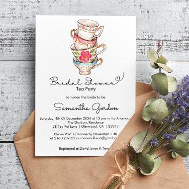 Modern Blush and White Tea Party Bridal Shower Invitations