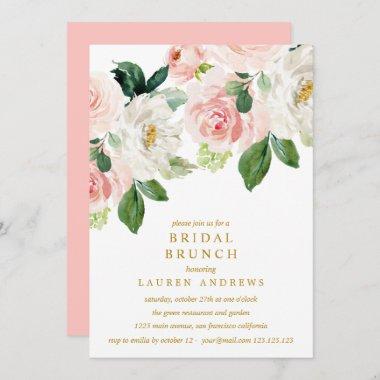 Modern Blush Bouquet Bridal Brunch Gold Wedding Invitations