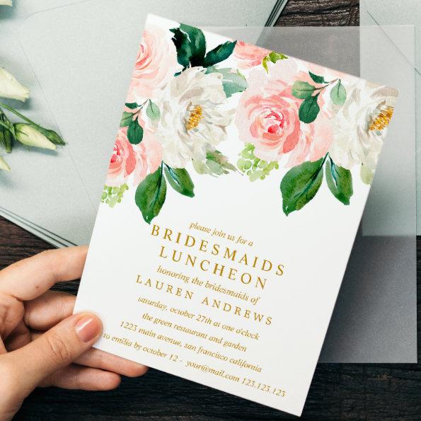 Modern Blush Bouquet Bridesmaids Luncheon Wedding Invitations