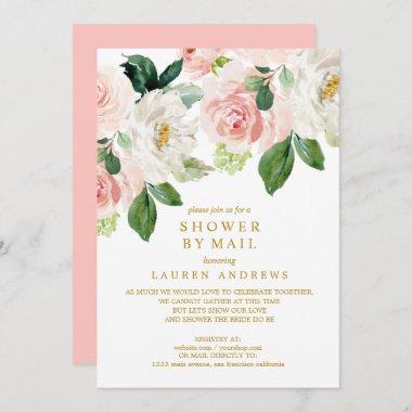 Modern Blush Bouquet Cancelled Shower Gold Wedding Invitations