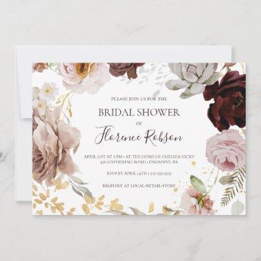Modern Blush Floral | Horizontal Bridal Shower Invitations