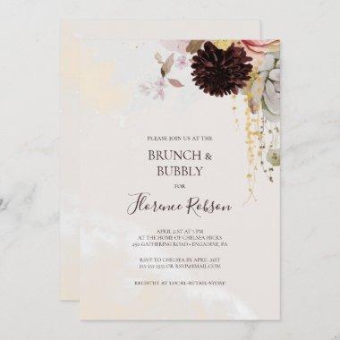 Modern Blush Floral | Marble Brunch and Bubbly Invitations