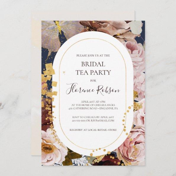 Modern Blush Floral | Navy Bridal Tea Party Invitations