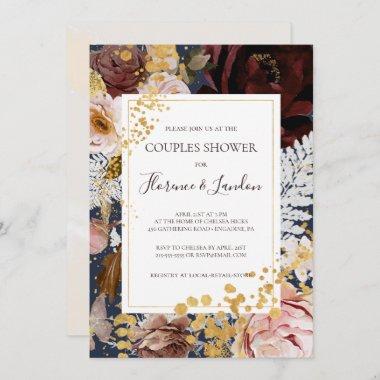 Modern Blush Floral | Navy Couples Shower Invitations