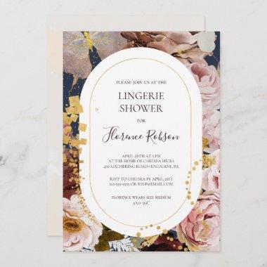 Modern Blush Floral | Navy Lingerie Shower Invitations