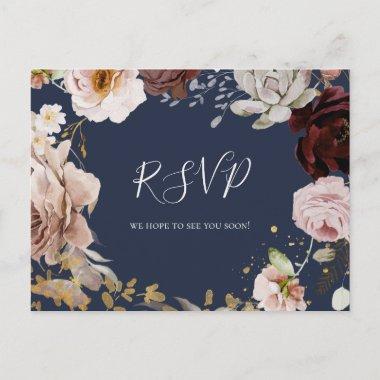 Modern Blush Floral | Navy Wedding RSVP PostInvitations