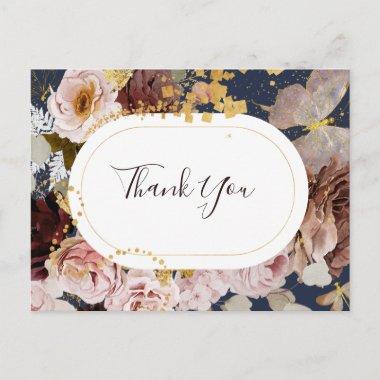 Modern Blush Floral | Navy Wedding Thank You PostInvitations