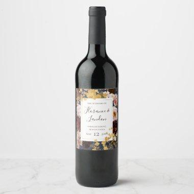 Modern Blush Floral | Navy Wedding Wine Label