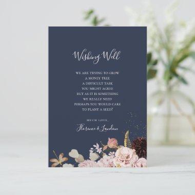 Modern Blush Floral | Navy Wedding Wishing Well Enclosure Invitations