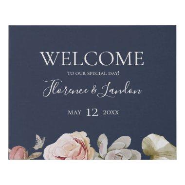 Modern Blush Floral | Navy Welcome Faux Canvas Print