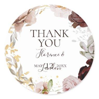 Modern Blush Floral | Thank You Wedding Favor Classic Round Sticker
