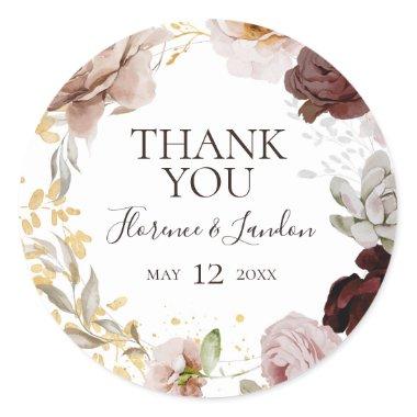 Modern Blush Floral | Thank You Wedding Favor Classic Round Sticker