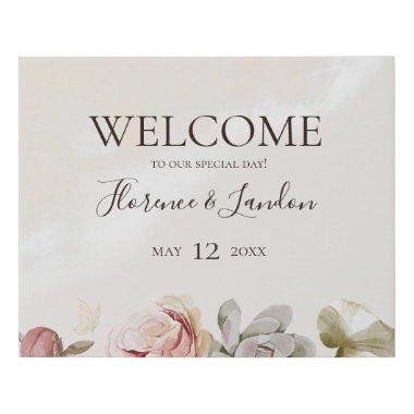 Modern Blush Floral | Watercolor Welcome Faux Canvas Print