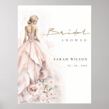 Modern Blush Floral Wedding Gown Bridal Shower Poster