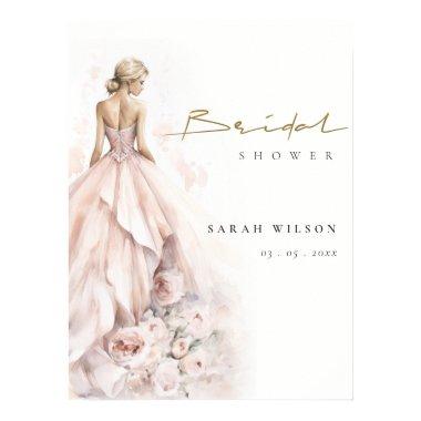 Modern Blush Floral Wedding Gown Bridal Shower Poster