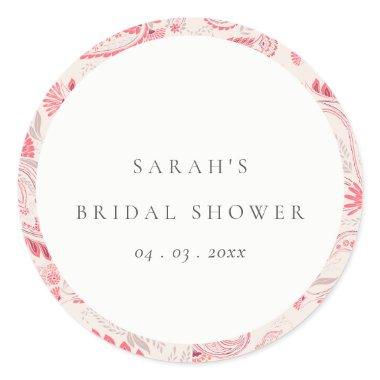 Modern Blush Paisley Typography Bridal Shower Classic Round Sticker