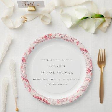 Modern Blush Paisley Typography Bridal Shower Roun Paper Plates