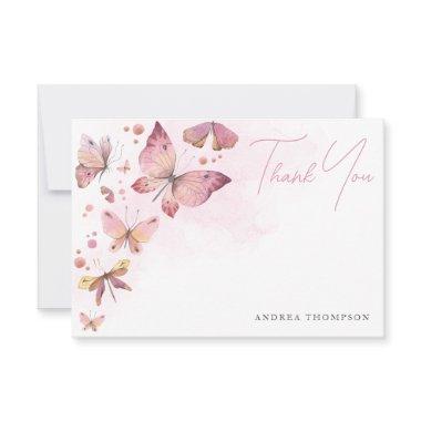 Modern Blush Pink Butterflies  Thank You