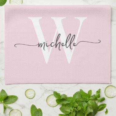 Modern Blush Pink Custom Monogram Name Script Kitchen Towel