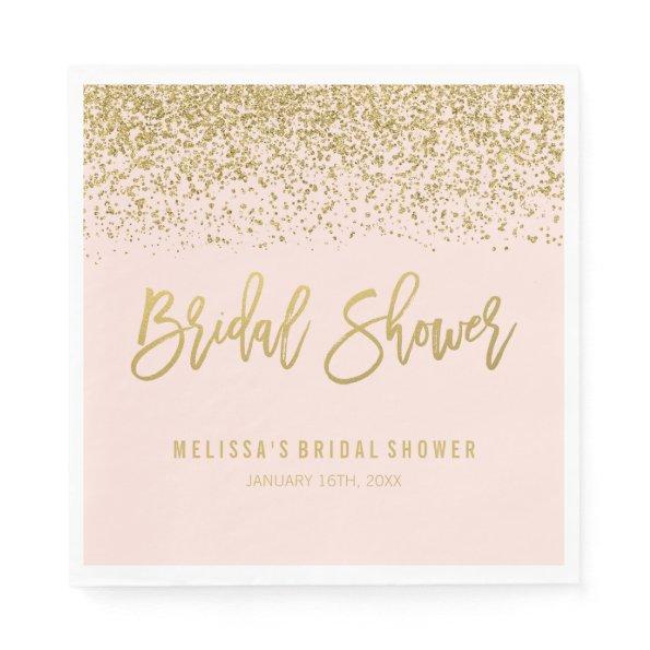 Modern Blush Pink Faux Gold Glitter Bridal Shower Paper Napkins